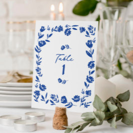 Invitación Mano azul dibujada números de tabla de flor singul