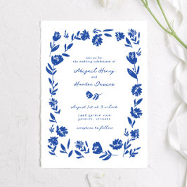 Invitación Mano azul dibujado Boda de borde de flor caprichos