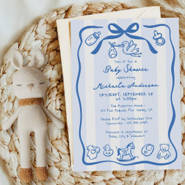 Invitación Mano azul dibujado Doodle Whimsical Boy Baby Showe