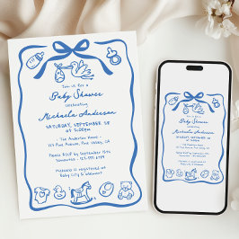 Invitación Mano azul dibujado Doodle Whimsical Boy Baby Showe