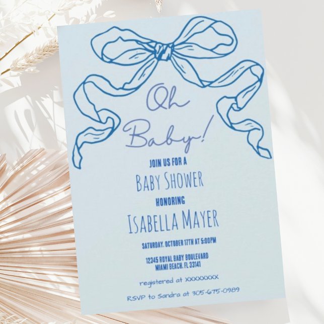 Invitación Mano azul retro caprichoso dibujado en Baby Shower (Subido por el creador)