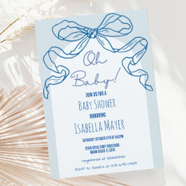 Invitación Mano azul retro caprichoso trenzado de Baby Shower