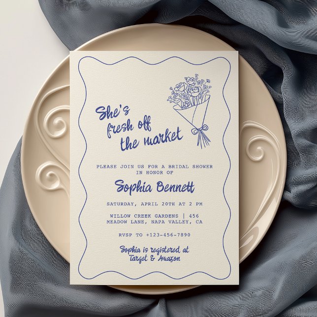 Invitación Mano azul sacada de la ducha de novia del mercado (Subido por el creador)