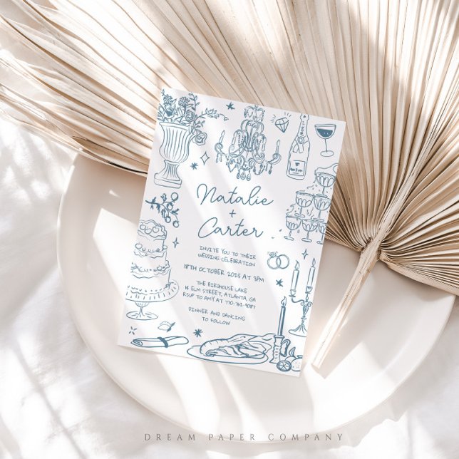 Invitación Mano azul turbia dibujada por un Boda caprichoso (Subido por el creador)