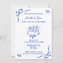 Invitación Mano azul única dibujada en reverso francés contem