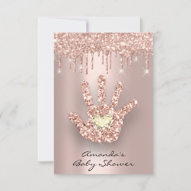 Invitación Mano Baby Shower de oro Rosa de Purpurina de chisp (Reverso)