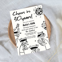 Mano blanca retro dibujó a Funky 30 cumpleaños