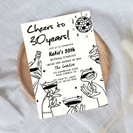 Invitación Mano blanca retro dibujó a Funky 30 cumpleaños