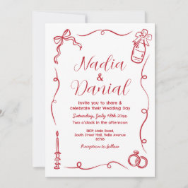 Invitación Mano boda dibujada de rojo caprichoso