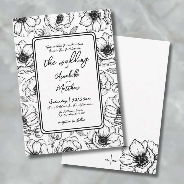 Invitación Mano Botánica dibujada por Boda floral caprichoso (Floral Hand Drawn Whimsical Wedding Invitation)