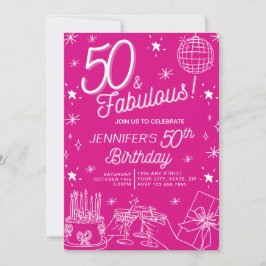 Invitación Mano Brillante Y Cuidada De 50 Y Fabuloso Cumpleañ