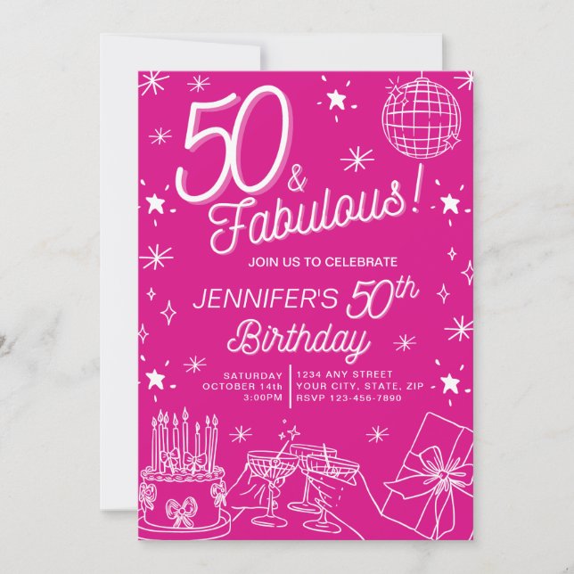 Invitación Mano Brillante Y Cuidada De 50 Y Fabuloso Cumpleañ (Anverso)