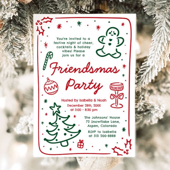 Invitación Mano caprichosa atrae a Navidades Friendsmas Fiest (Subido por el creador)