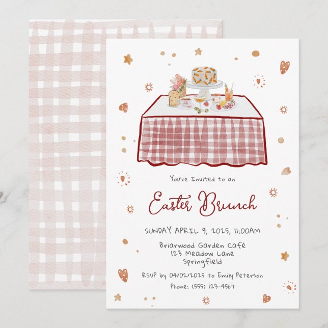 Invitación Mano caprichosa de brunch de primavera de Pascua (Anverso / Reverso)