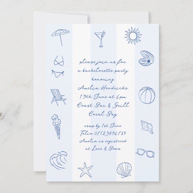 Invitación Mano caprichosa de la bachillerato de la playa azu (Anverso)
