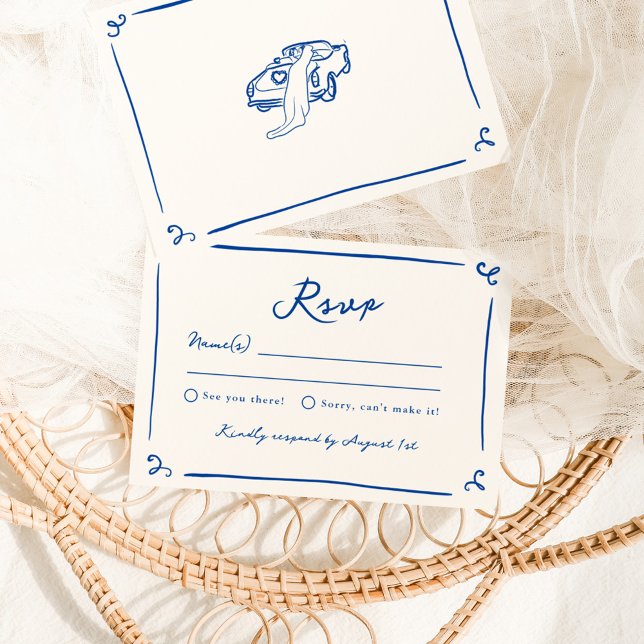 Invitación Mano caprichosa de la boda azul de la marina RSVP (Subido por el creador)