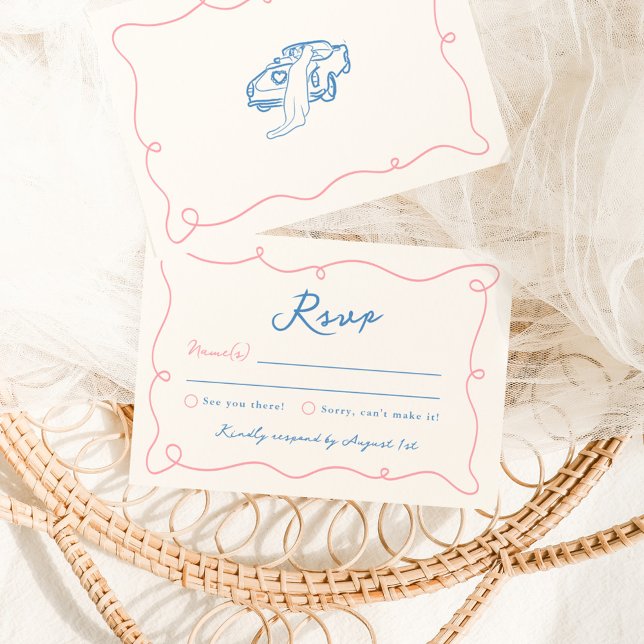 Invitación Mano caprichosa de la boda rosa y azul RSVP (Subido por el creador)