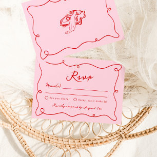 Invitación Mano caprichosa de la boda rosa y roja RSVP