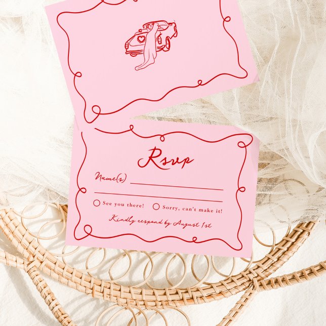 Invitación Mano caprichosa de la boda rosa y roja RSVP (Subido por el creador)