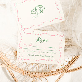 Invitación Mano caprichosa de la boda rosa y verde RSVP