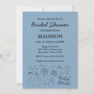 Invitación Mano caprichosa de la ducha azul de novia