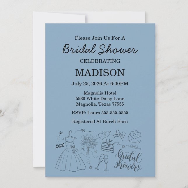 Invitación Mano caprichosa de la ducha azul de novia (Anverso)