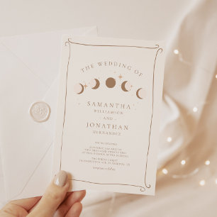 Invitación Mano caprichosa de sol y luna dibujada Boda celest