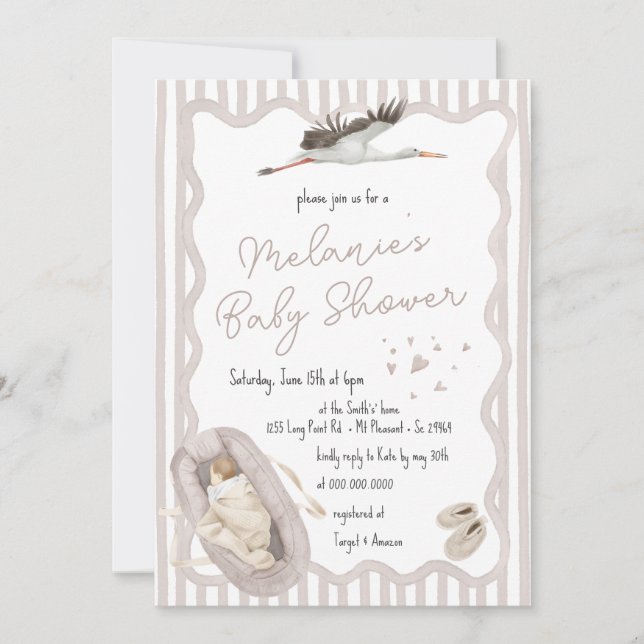 Invitación Mano caprichosa dibuja Baby Shower Neutral Beige (Anverso)