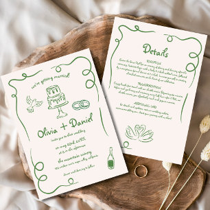 Invitación Mano caprichosa dibuja Boda de detalles verde fran