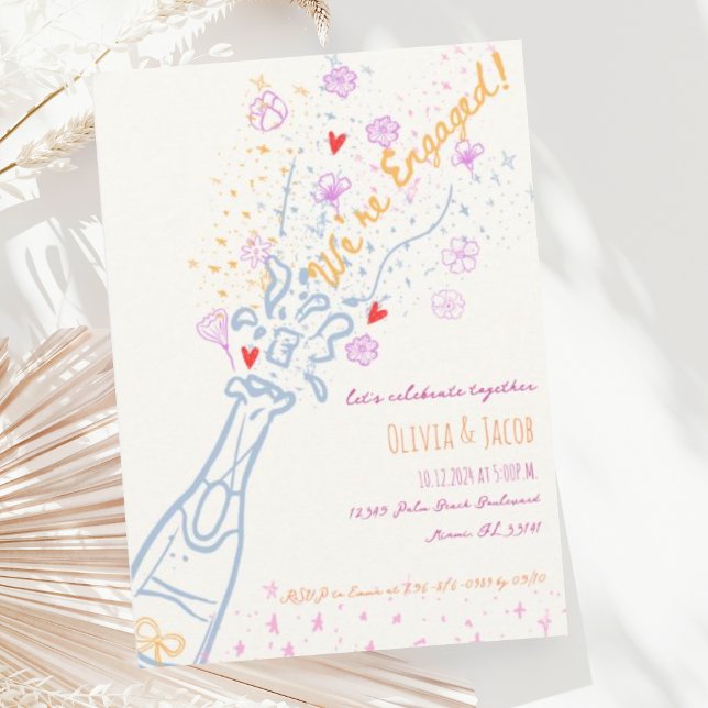 Invitación Mano caprichosa dibuja fiesta floral de compromiso (Subido por el creador)
