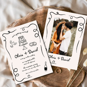 Invitación Mano caprichosa dibuja foto francesa Boda negro