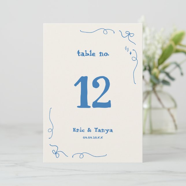 Invitación Mano caprichosa dibujada 5 x 7 Bodas Número de tab (Anverso de pie)