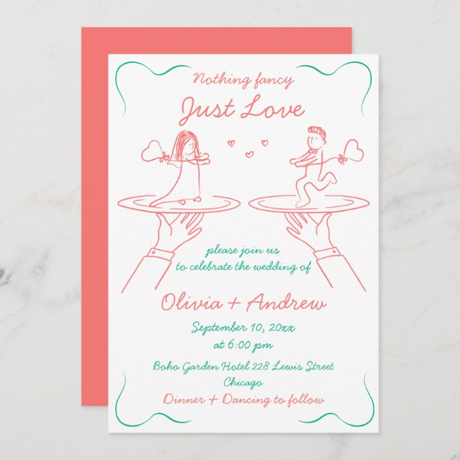 Invitación Mano caprichosa dibujada a mano Boda quirky (Anverso / Reverso)