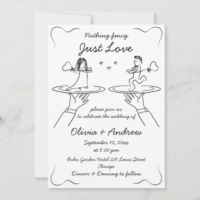Invitación Mano caprichosa dibujada a mano Boda quirky (Anverso)