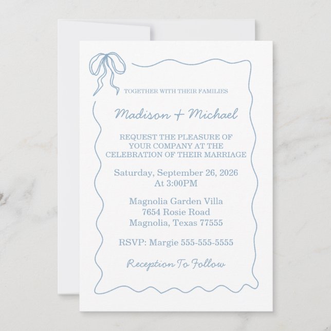Invitación Mano caprichosa dibujada azul Boda ilustrado (Anverso)