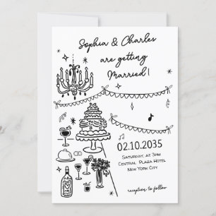 Invitación Mano caprichosa dibujada Boda blanco y negro