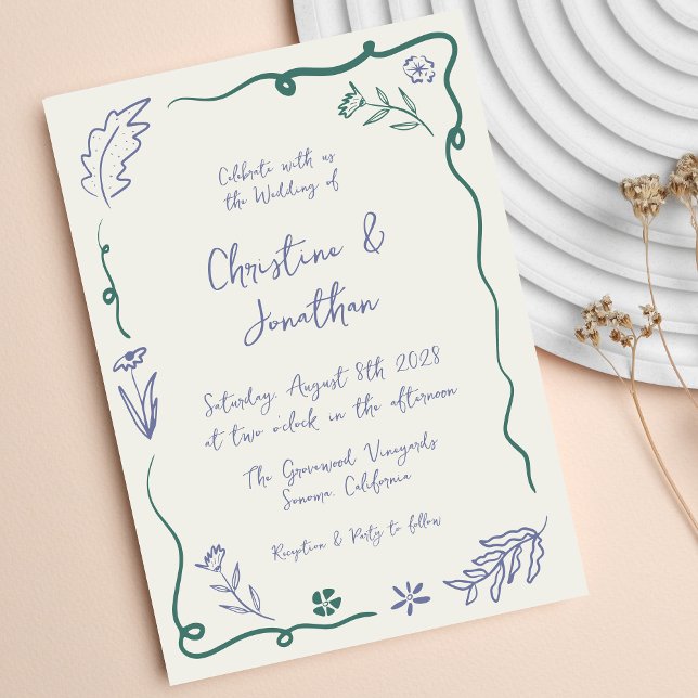 Invitación Mano caprichosa dibujada Boda floral ilustrado (Subido por el creador)