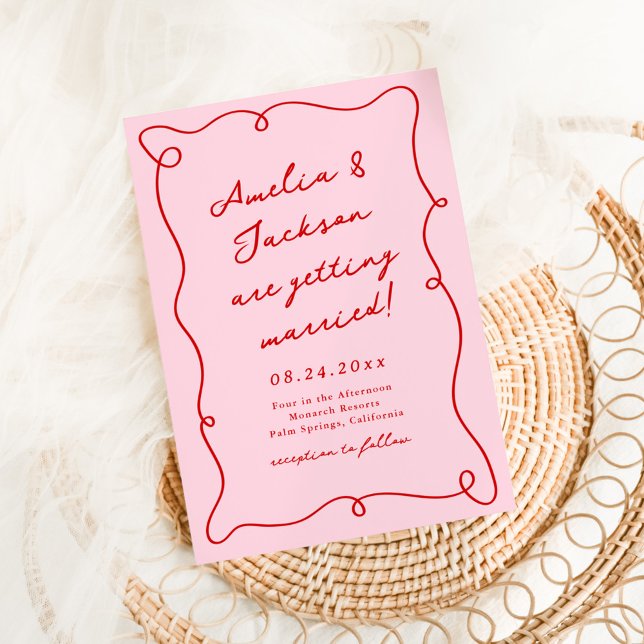 Invitación Mano caprichosa dibujada Boda rosa y rojo (Subido por el creador)