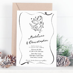 Invitación Mano caprichosa dibujada cupido de esquí Boda de i
