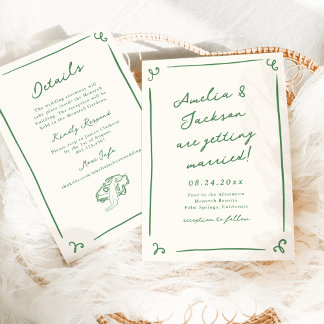 Invitación Mano caprichosa dibujada verde + Boda de detalles
