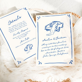 Invitación Mano caprichosa dibujó azul de la marina + Boda de