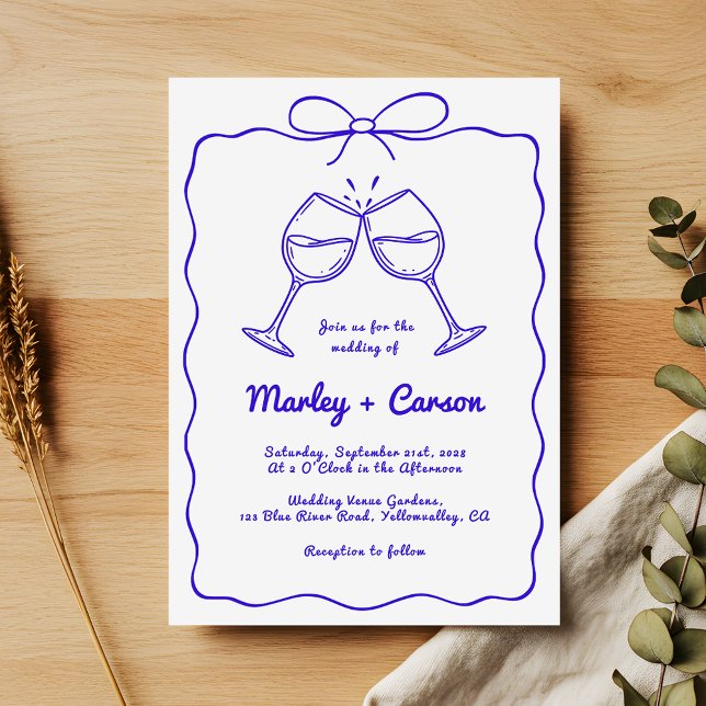 Invitación Mano caprichosa dibujó Boda azul real quirky (Subido por el creador)