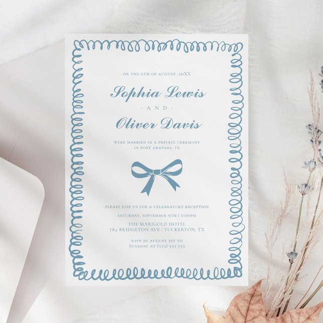 Invitación Mano caprichosa dibujó Boda de Elopement azul fran (Subido por el creador)