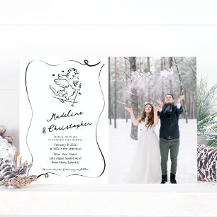 Invitación Mano caprichosa dibujó Boda de foto de esquí cupid
