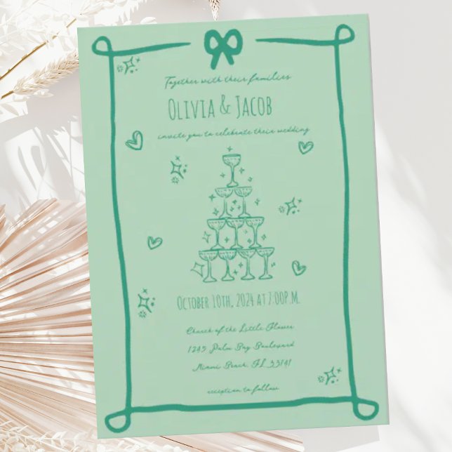 Invitación Mano caprichosa dibujó Boda de Sage Bow Scribble (Subido por el creador)