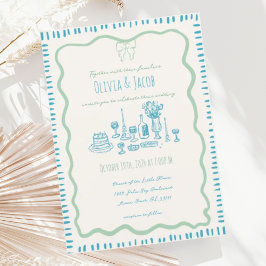 Invitación Mano caprichosa dibujó Boda ondulado de onda azul