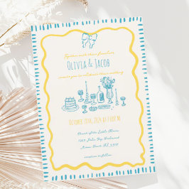 Invitación Mano caprichosa dibujó Boda ondulado de onda azul