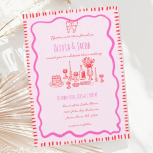 Invitación Mano caprichosa dibujó Boda ondulado rojo