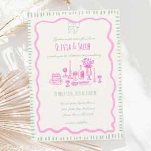 Invitación Mano caprichosa dibujó Boda ondulado rosado