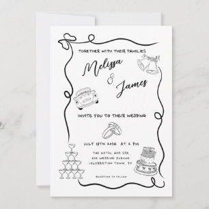 Invitación Mano caprichosa dibujó Boda quirky